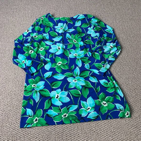 Cappagallo Womens Blouse Top Size Small Blue/Green Floral Print Keyhole Neck - Picture 7 of 12